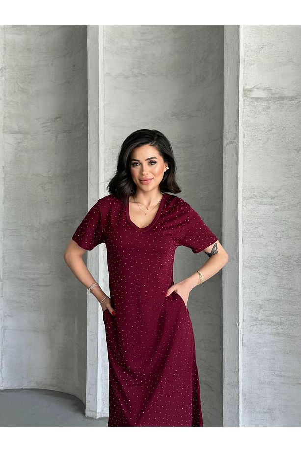 Modal Kumaş Taşlı Elbise - 4