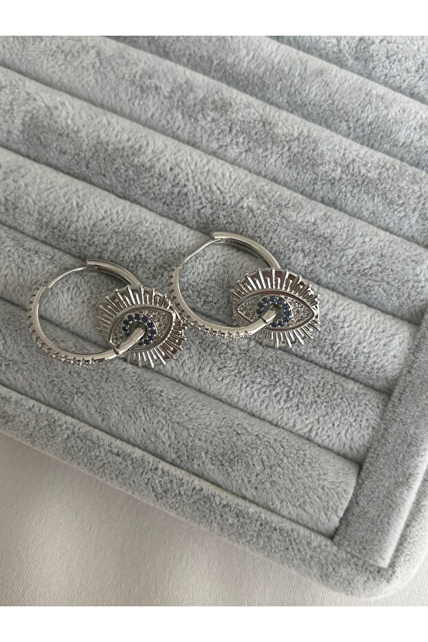 أقراط حجرية متدلية باللون الفضي - 1