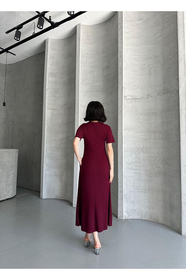Modal Kumaş Taşlı Elbise - 9