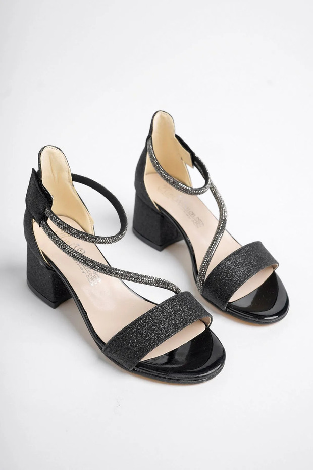 (Mini Women) Multi-Colored Age Piping Heels Girls' Evening Dress Shoes Black