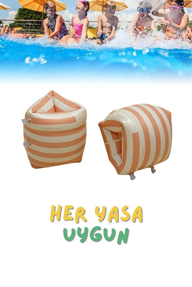 buradanaldım Çizgi Desen Turuncu Her Yaşa Uygun Yürüyen Kolluk, Şişme Deniz Havuz Yüzme Kolluğu, Yüzme Ekipmanlar
