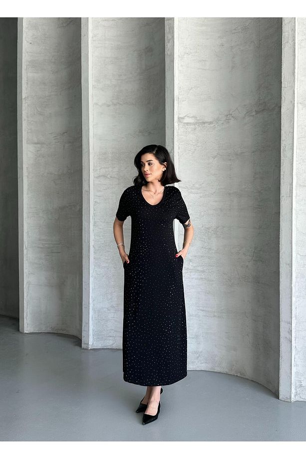 Modal Kumaş Taşlı Elbise - 3