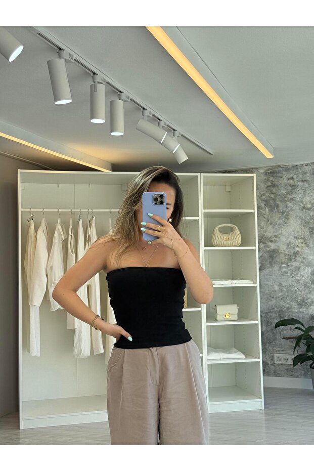 بلوزة بدون حمالات - أسود - 2