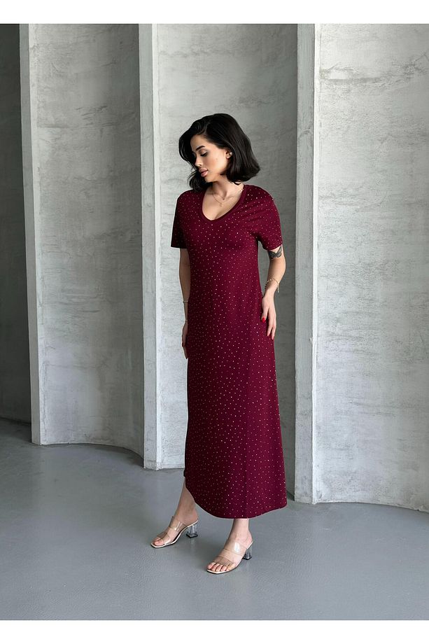 Modal Kumaş Taşlı Elbise - 6