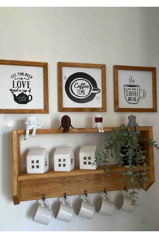 Çok Sevimli Kahve Köşesi 4’lü Biblo Seti - Kahve Çekirdeği - Moka Pot - Kupa - Bardak Dekoratif - 4