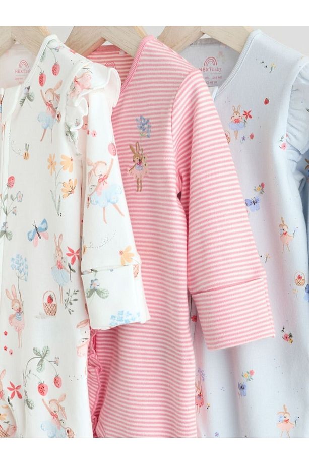 100% Cotton Pink Ballerina Mouse Patterned 3-Piece Romper Set - 3