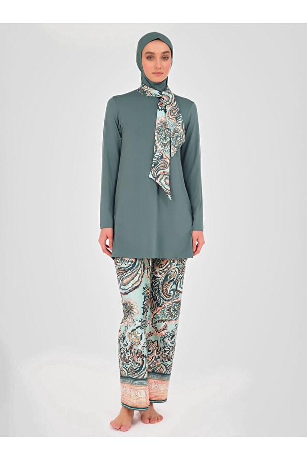 Hijab Swimsuit with Scarf Collar Detail - Blue -