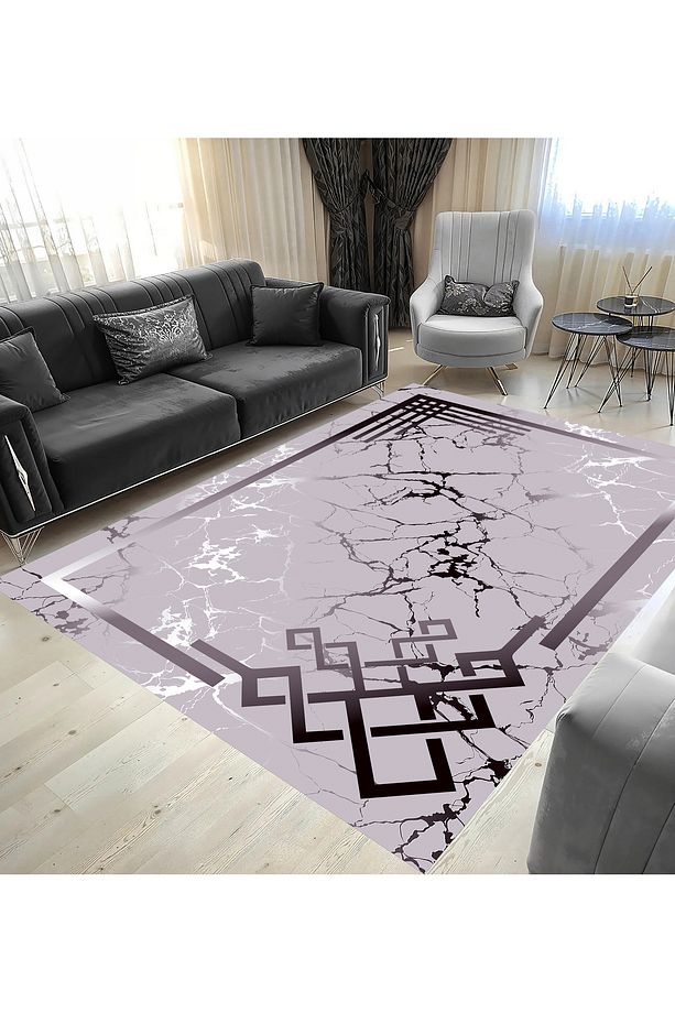 Mor Mermer Desen Dijital Baskı Salon,Koridor,Mutfak,Balkon,Ofis Halısı - 1