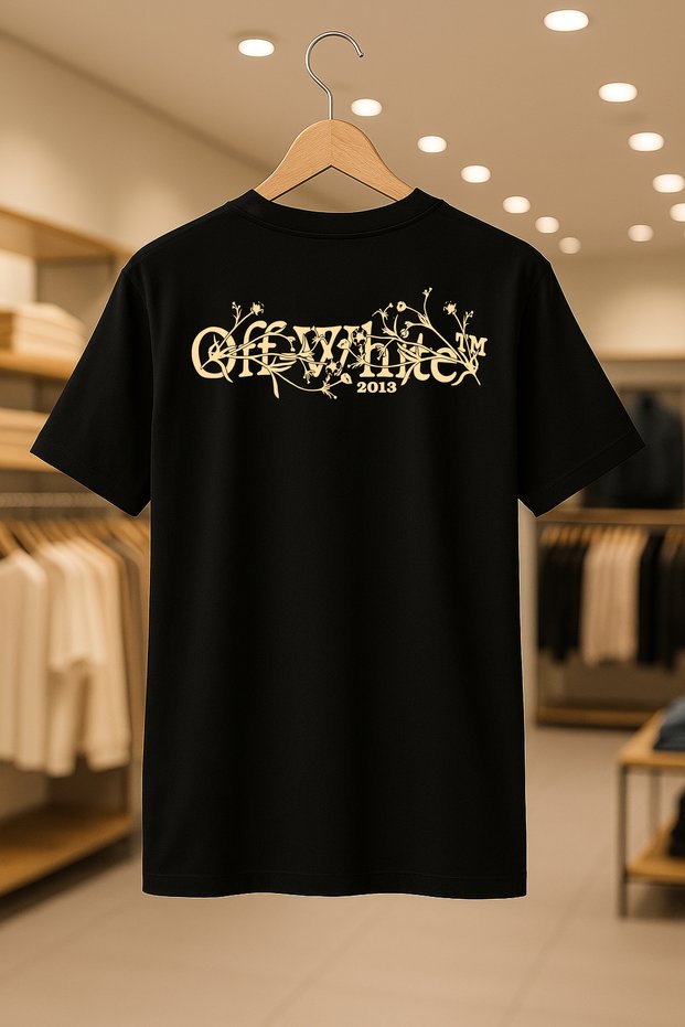 Flower Print Off-White Logo Design Printed Oversize Unisex 100% Cotton Breathable T-Shirt
