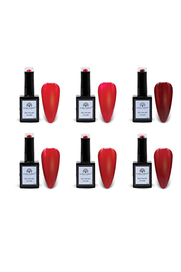 Crimson Cascade UV/LED Gel Polish Set – 6 Red Soak-Off Shades, 15 ml Glossy, Salon Nail Kit