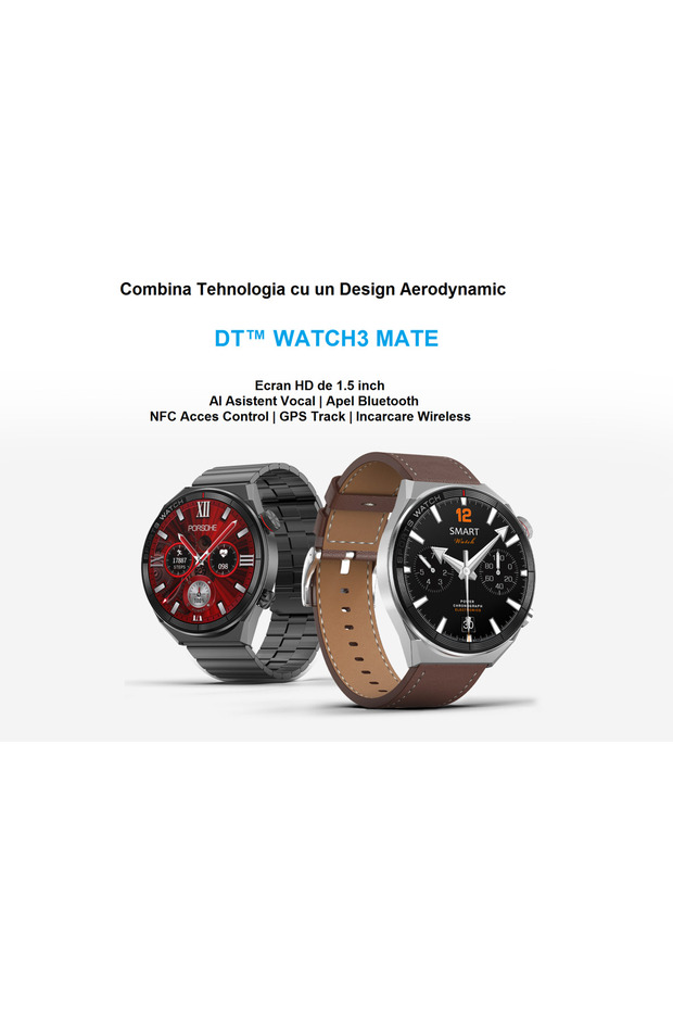Ceas inteligent Dt™ Watch3 Mate, apel Bluetooth, asistență tactilă, asistență AI, piele din silicon, gri - 8