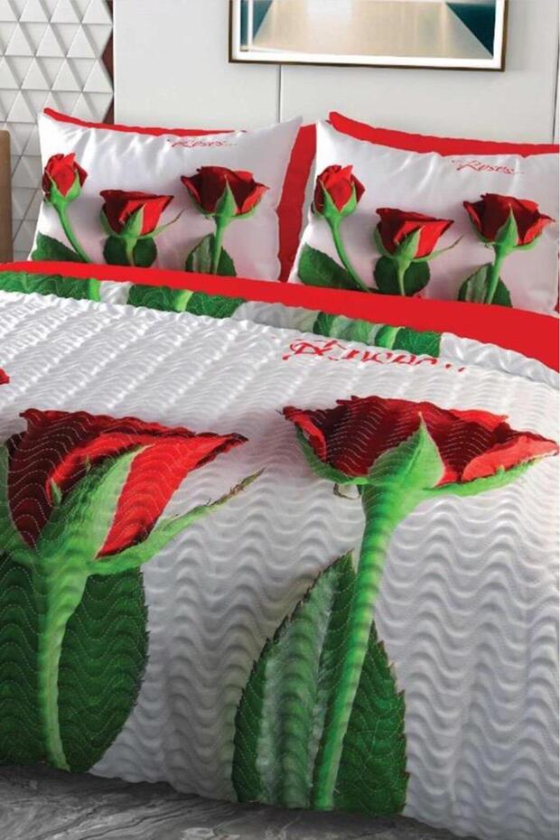 Rose Micro Satin 3D Digital Printed Four Seasons Double Duvet Cover Set