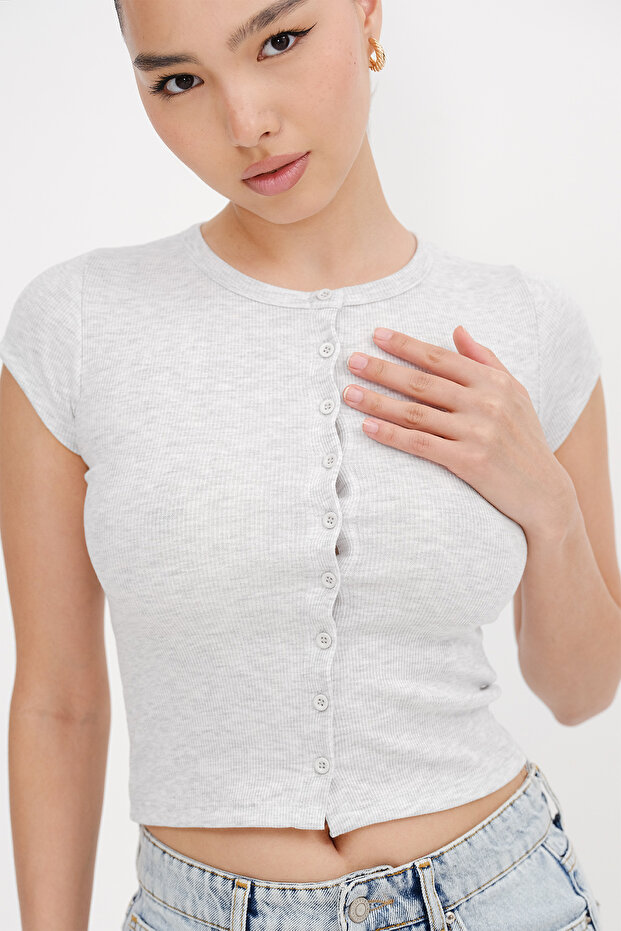 Düğmeli Basic T-shirt P0377-J11 - 2