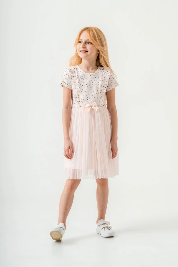 Flower Patterned Ribbon Girl's Dress 003