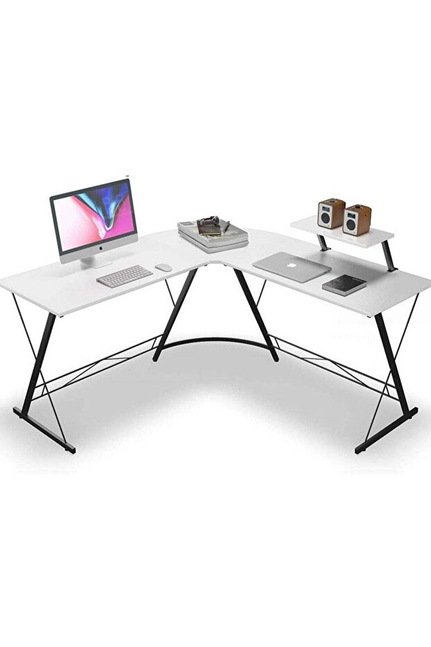 L-Shaped Corner Office Computer Table - Modern White Design