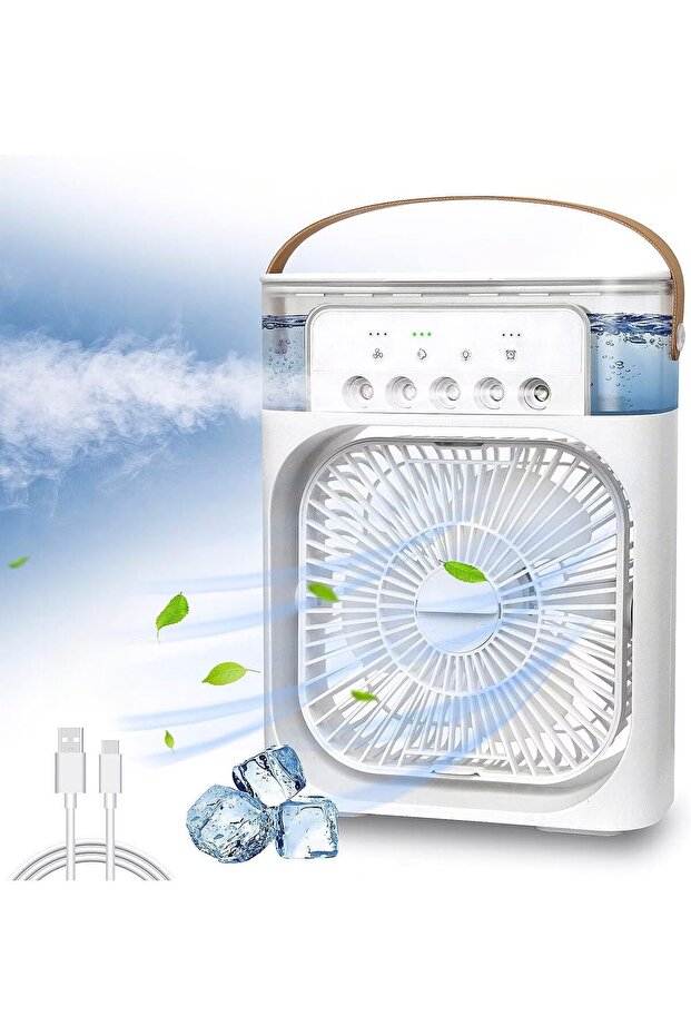 مروحة تبريد الهواء المحمولة مع وظيفة الترطيب والإضاءة LED ومؤقت تشغيل - 1