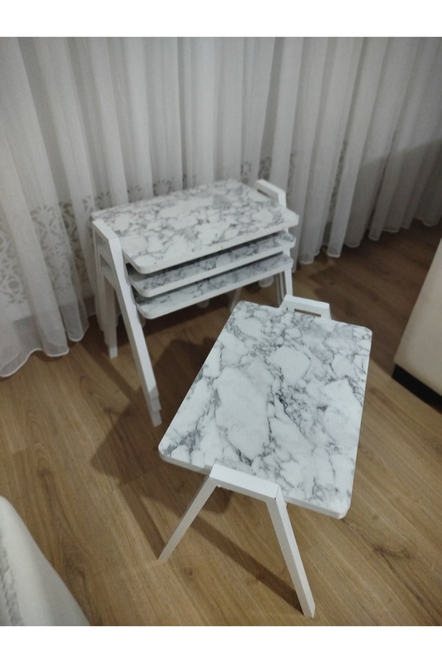 Zigon Sehpa 4'Lü Mermer Desenli Tepsi Model - 6