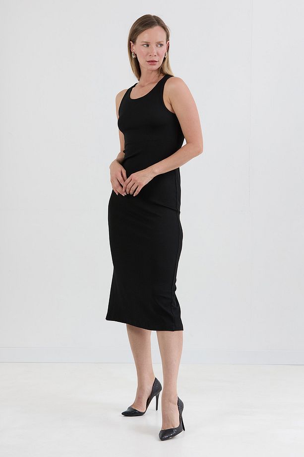 Basic Fitilli Yırtmaçlı Elbise - 3