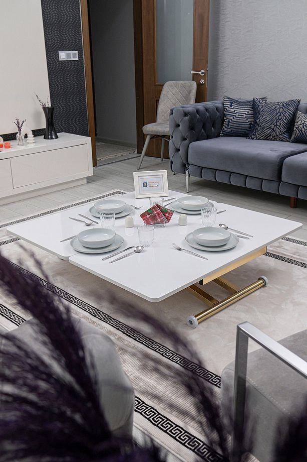 Akıllı Sehpa Home Üst Tabla Mdf Alt Mekanizma Gold Kaplama - 5