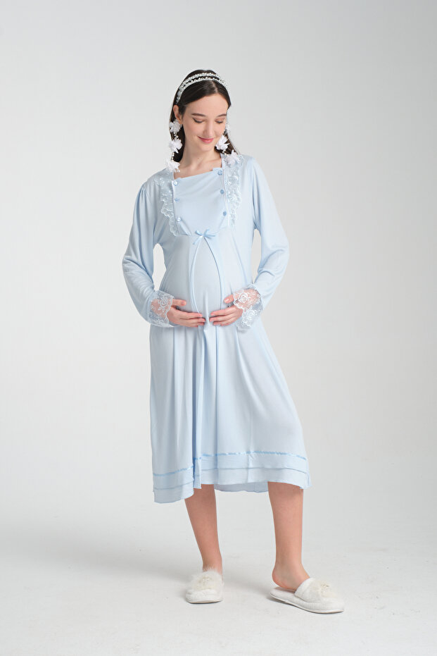 Hamile Lohusa Gecelik pijama Takımı Sabahlıklı full Set Zarif Lohusa seti - 2