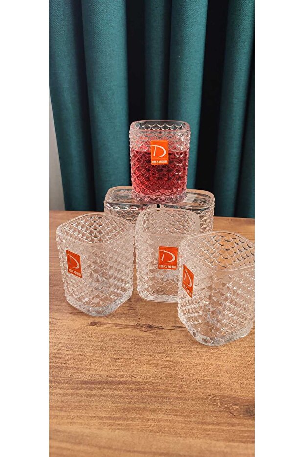 Modern Angular Glass of Wine 6 Ad Deli Soga Quality 200 Cc 8 cm Height 6.5 cm Width Stylish Appearance - 5