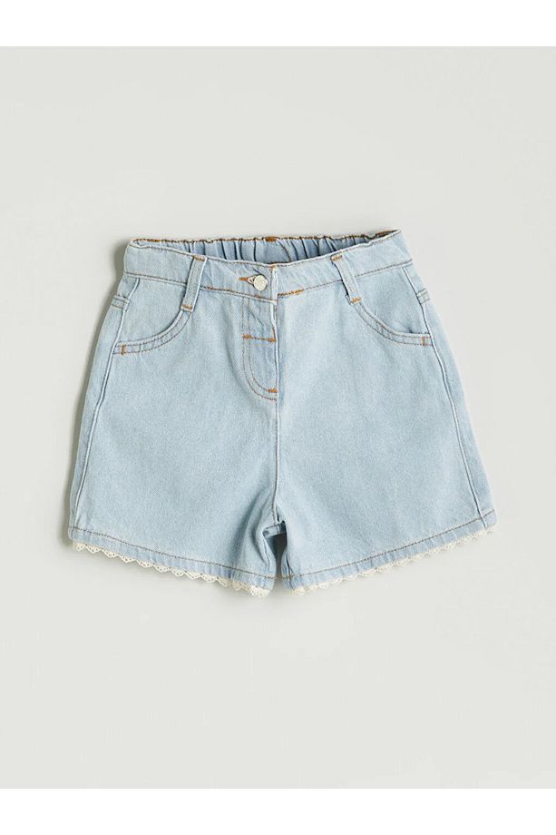 LCW Kids Mavi Basic Kız Çocuk Denim Görünümlü Şort - 1
