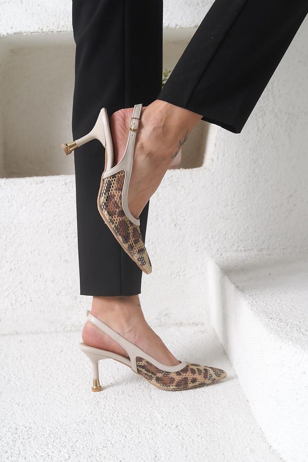 Ten Leopar Kadın Fileli Model Galvoniz Topuklu Ayakkabı - 3