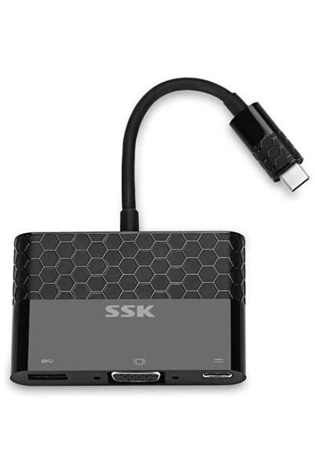 Adapter SSK SHU-C025, USB-C - VGA/USB-C/USB-A (Black) - 1