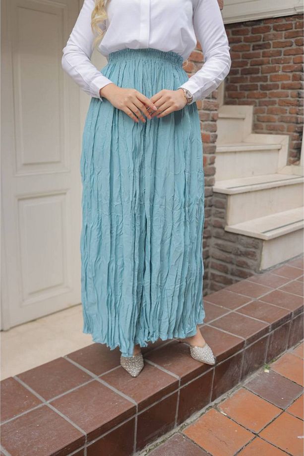 Lastikli Bel S XL Bedene Kadar Uyumlu Standart Beden Maxi Boy Kraş Etek - 8