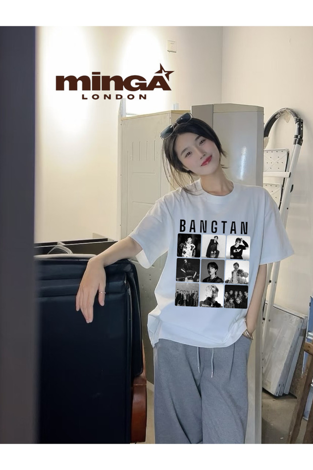 Bangtan Printed White Oversize Tshirt- Minga London