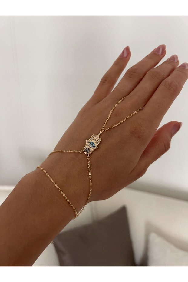 Gold Zircon Stone Fatma Mother Hand Figure Shahmeran