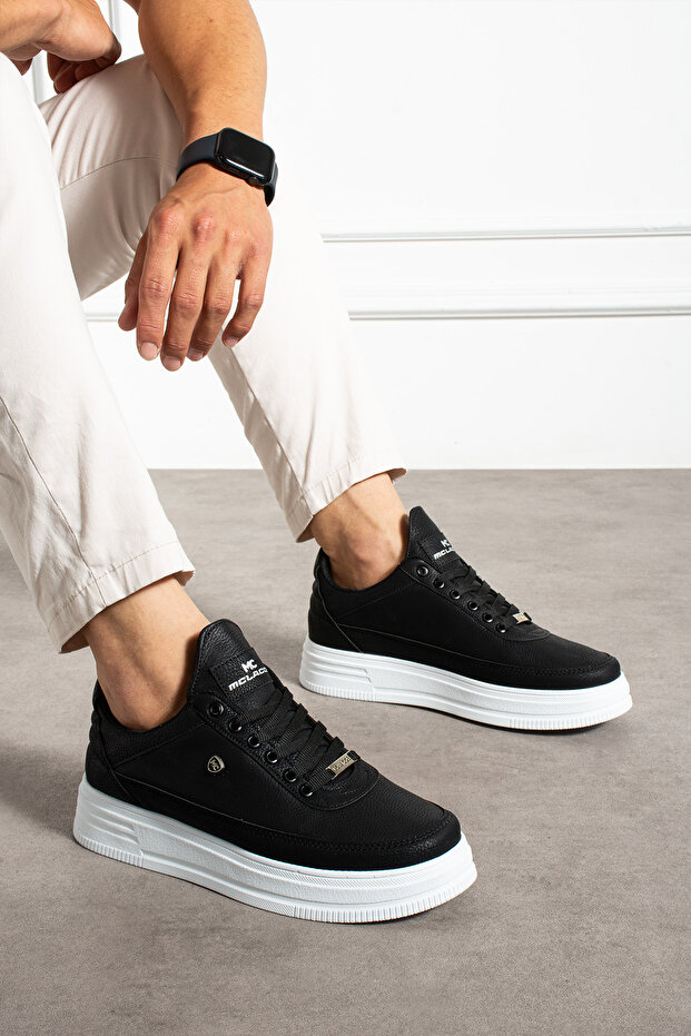 Men's Sneaker Casual Sports Shoes High Sole Black White- Comfortable Design X7