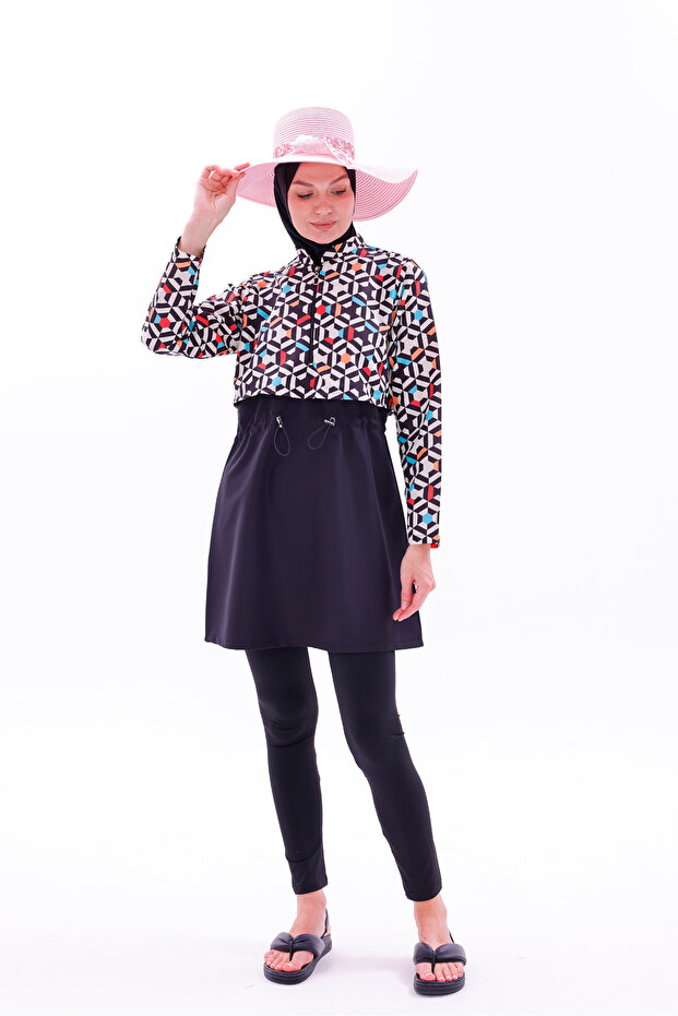 Wodoodporny kostium kąpielowy typu hidżab spadochronowy z rajstopami i podwójnym czepkiem - 1