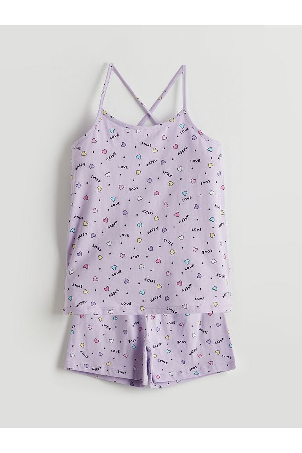 Kare Yaka Kız Çocuk Şortlu Pijama Takımı - 1