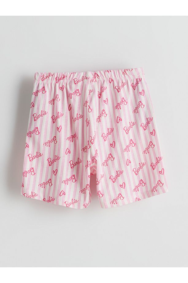 Gömlek Yaka Barbie Desenli Kız Çocuk Şortlu Pijama Takımı - 7