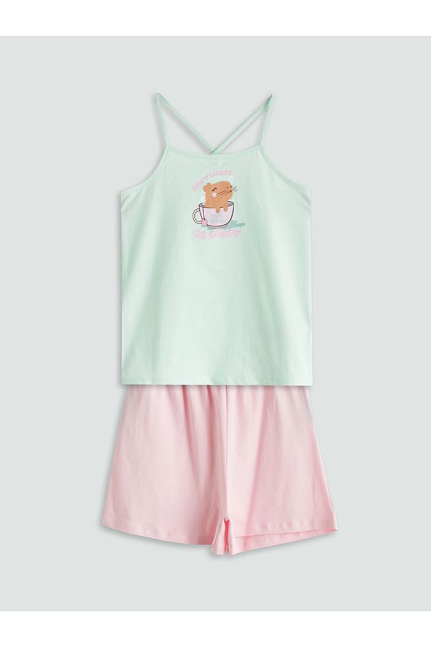 Bisiklet Yaka Kız Çocuk Şortlu Pijama Takımı - 1