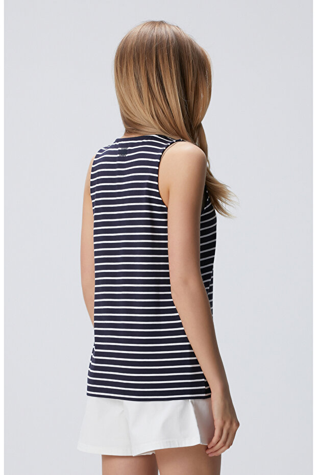 Lacivert Çizgili Örme Atlet - 5