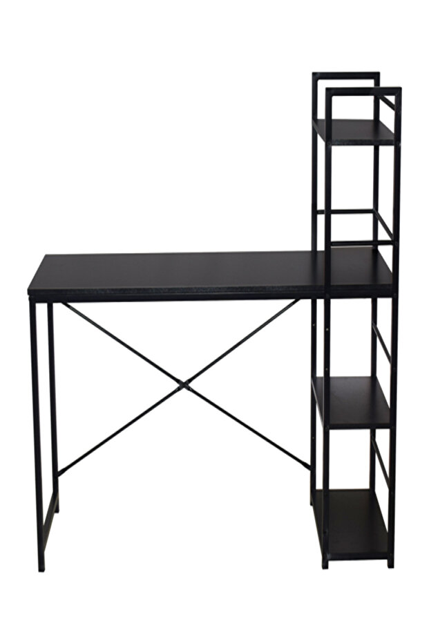 Metal Frame Particle Board Computer Desk with 4-Tier Open Shelf - 1