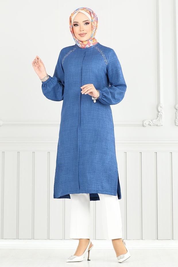 Stone Detail Hijab Tunic 3124Hbs932-M Indigo