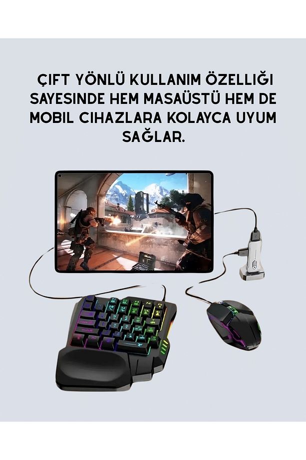Tak-Çalıştır Mobil Oyun Ekipmanları Seti Uyumlu  Klavye Mouse Dahil - 4