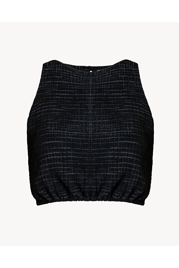 Crinkle Siyah Crop Top - 1