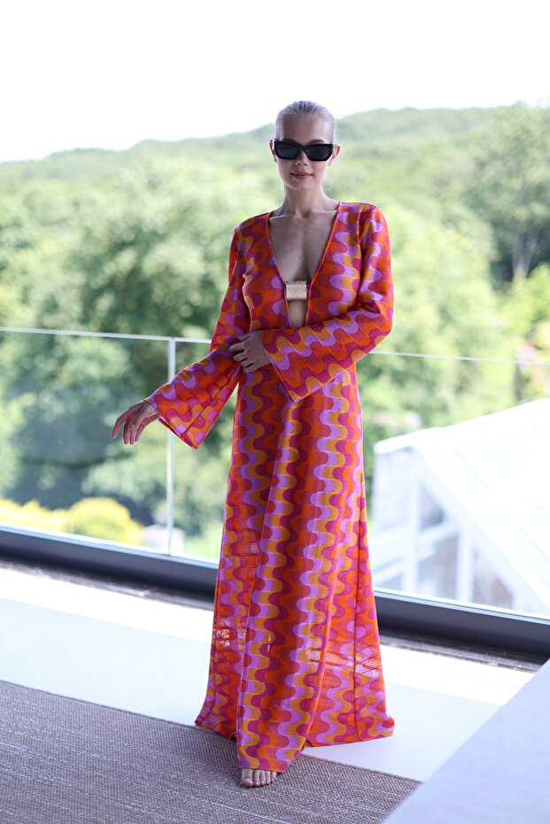 Dalga Desen Örme Plaj Elbisesi - 6