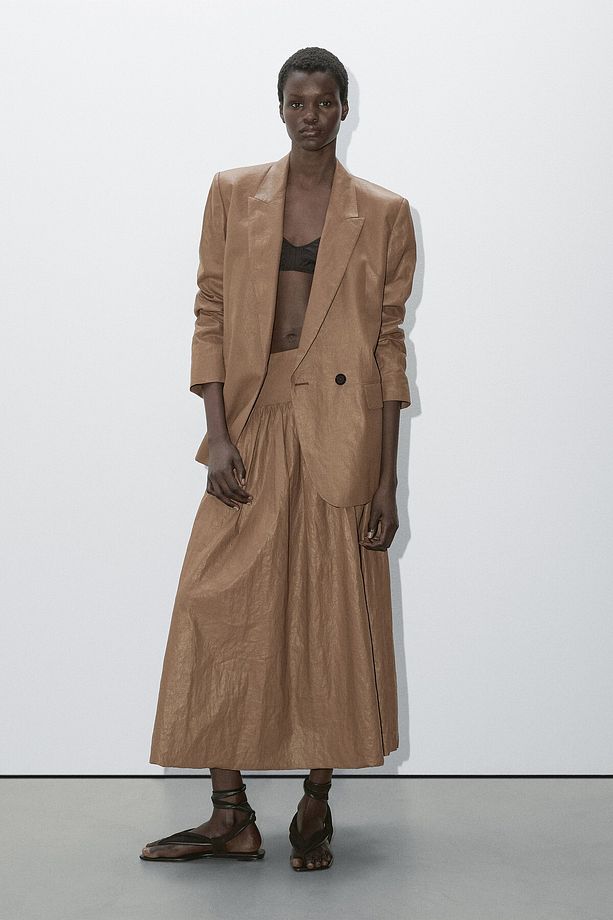 Parlak kumaşlı kruvaze blazer - Studio - 2