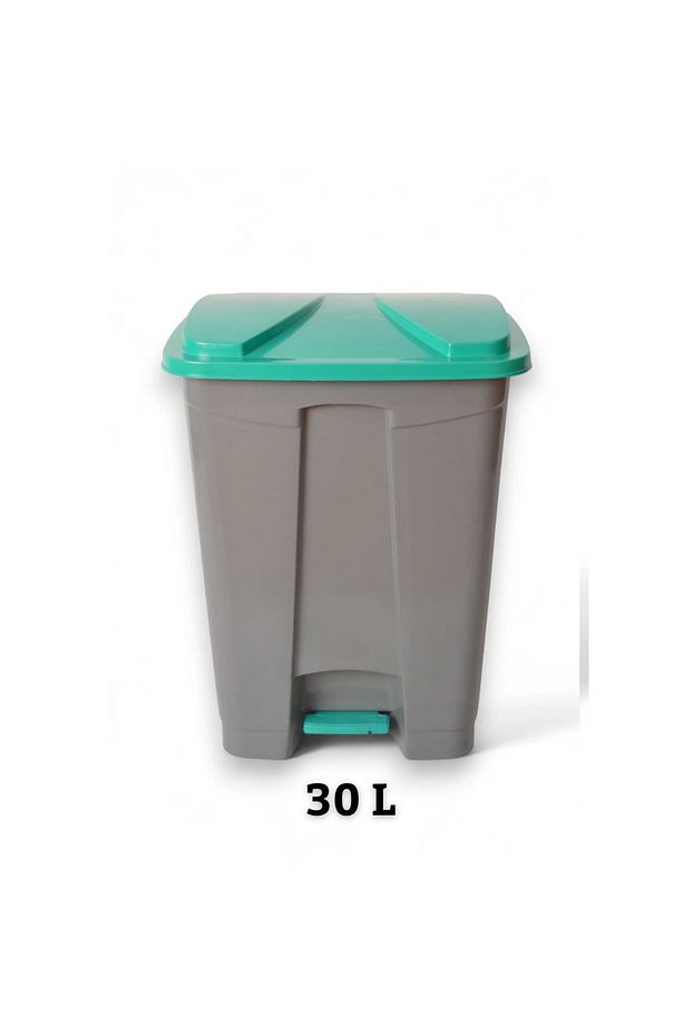 Slim Pedallı Çöp Kovası 30 L - Gri & Yeşil Kapak Iç Ve Dış Mekan Çöp Kutusu- Atık Kutusu - 1