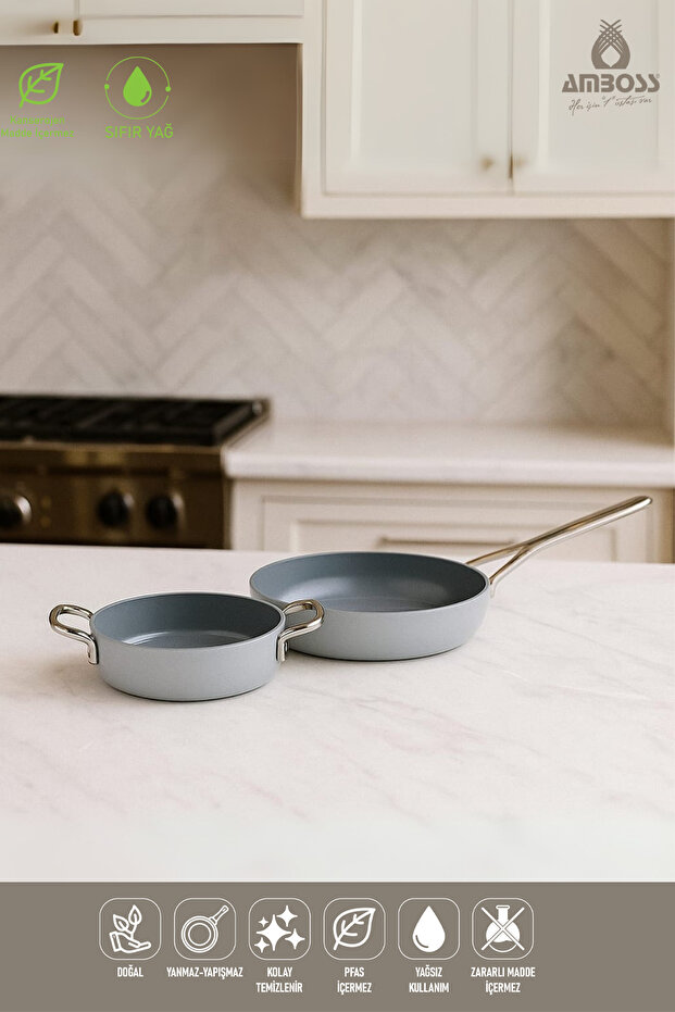 طقم مقلاة سيراميك من قطعتين من سيرا نوفا – رمادي - 1