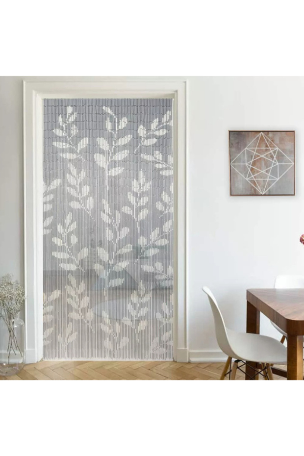 Leaf Pattern Bamboo Beaded Door Curtain 90 x 200 cm