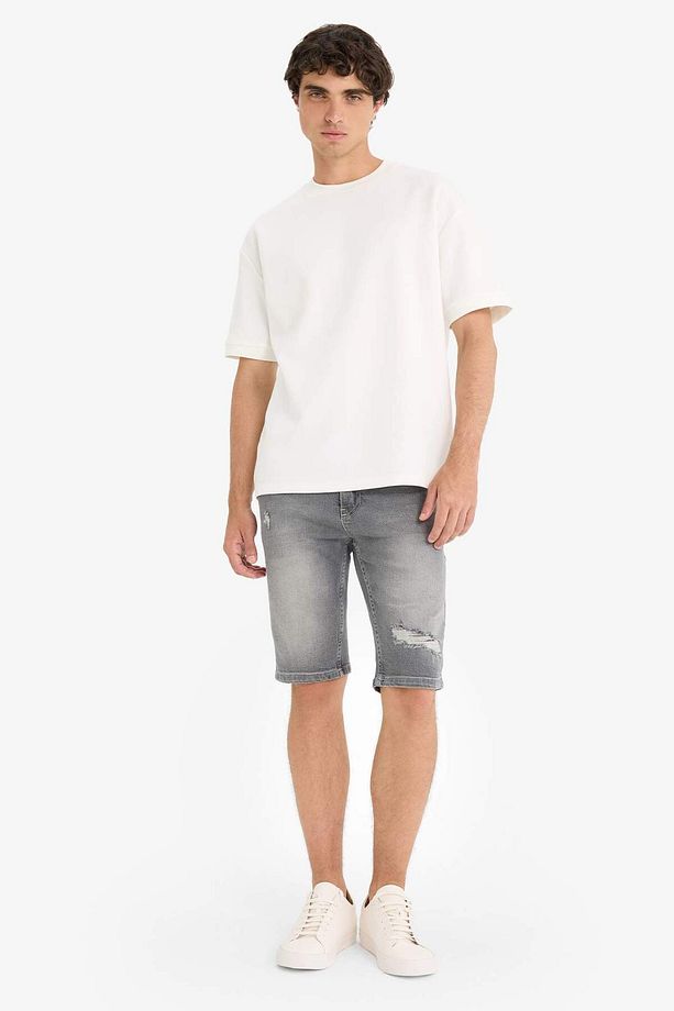 Slim Fit Dar Kesim Jean Bermuda Şort F4692AX25SM - 3