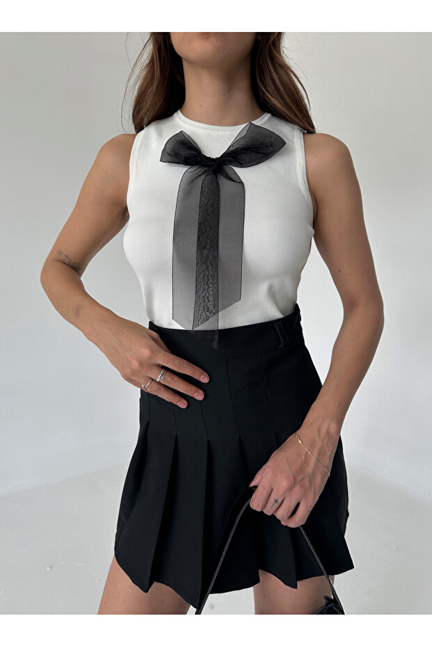 Light Cream Bow Detailed Knitwear Undershirt - Ta241004
