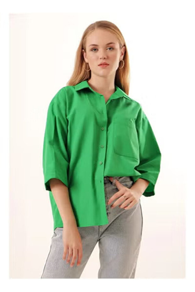 Oversize Long Basic Shirt With Pocket - 2