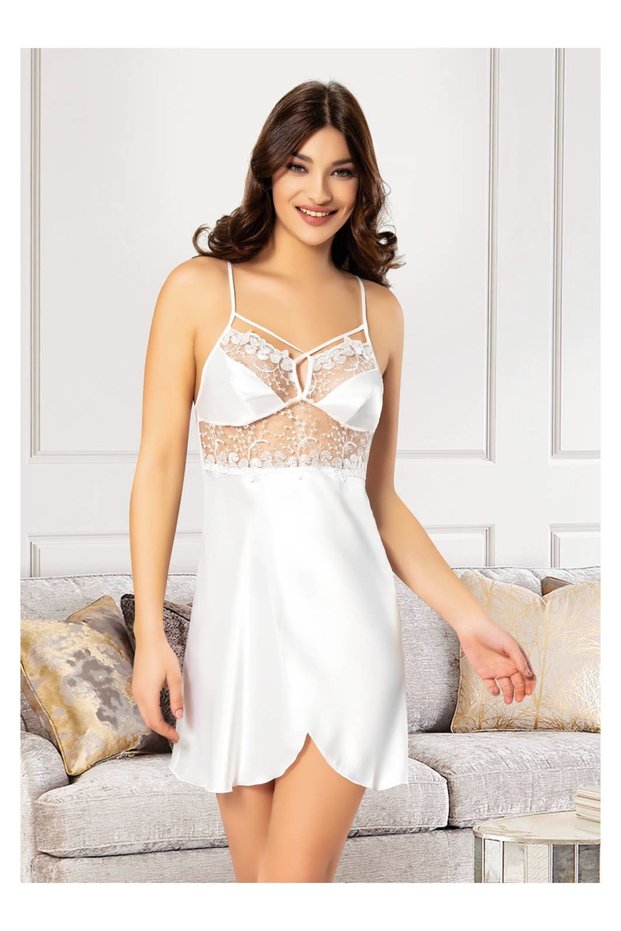 Strappy, Transparent, Short Satin Women's Nightgown